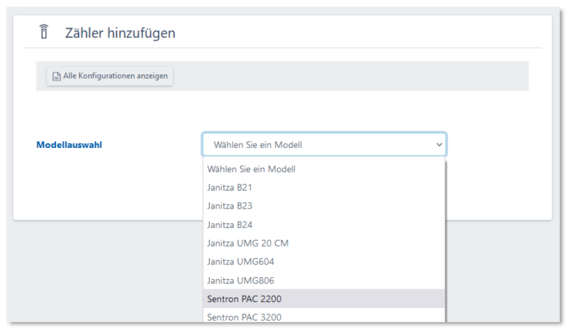 Zähler Modell wählen